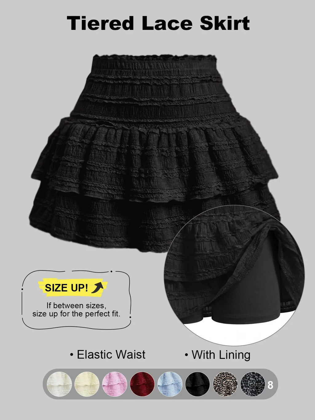 Women'S Pleated Ruffled Mini Skirt with Lace High Waist Woven Attached Leggings Gathered Double-Layer Flared Design Comfortable, Soft, Breathable Fabric Short Skirt Suitable for Outdoor Leisure Activities Daily Wear Back to School Fit
