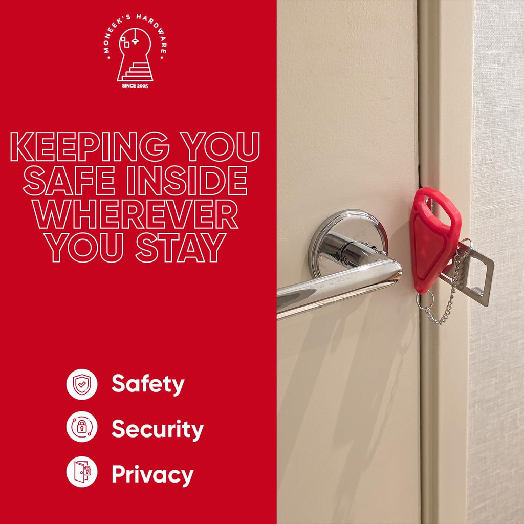 Portable Door Lock Extra Security Essential Safety & Privacy Travel Lockdown, Prevent Entry Stopper, Protect Family While Traveling Home Bedroom Hotel Apartment College (2 Pack (Red and Black))