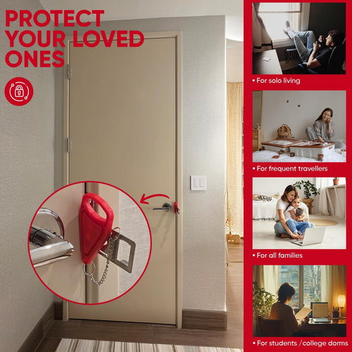 Portable Door Lock Extra Security Essential Safety & Privacy Travel Lockdown, Prevent Entry Stopper, Protect Family While Traveling Home Bedroom Hotel Apartment College (2 Pack (Red and Black))