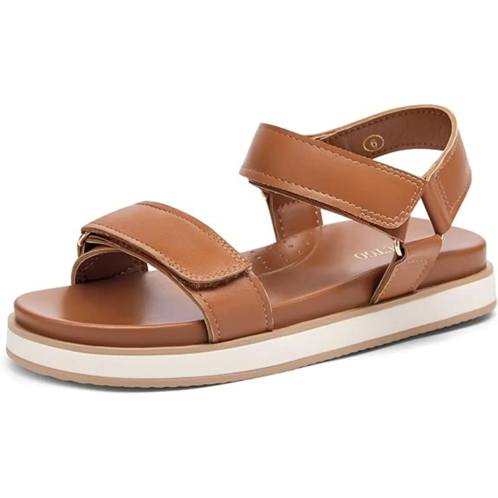 Coutgo Women'S Flat Sandals - Arch Support, Adjustable Strap, Comfortable Footwear for Summer Beach - Women'S Walking Shoes