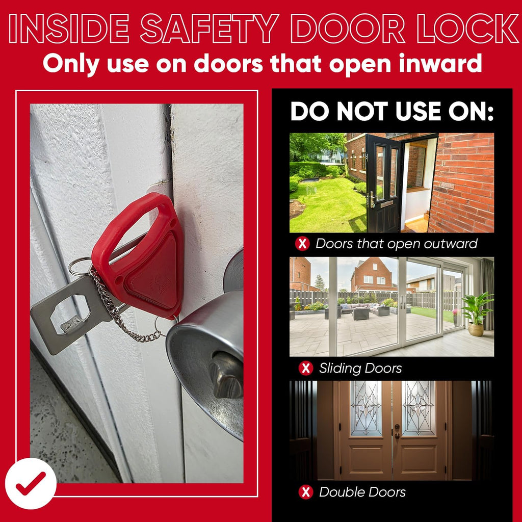 Portable Door Lock Extra Security Essential Safety & Privacy Travel Lockdown, Prevent Entry Stopper, Protect Family While Traveling Home Bedroom Hotel Apartment College (2 Pack (Red and Black))